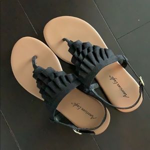 American Eagle Black Ruffle Sandals